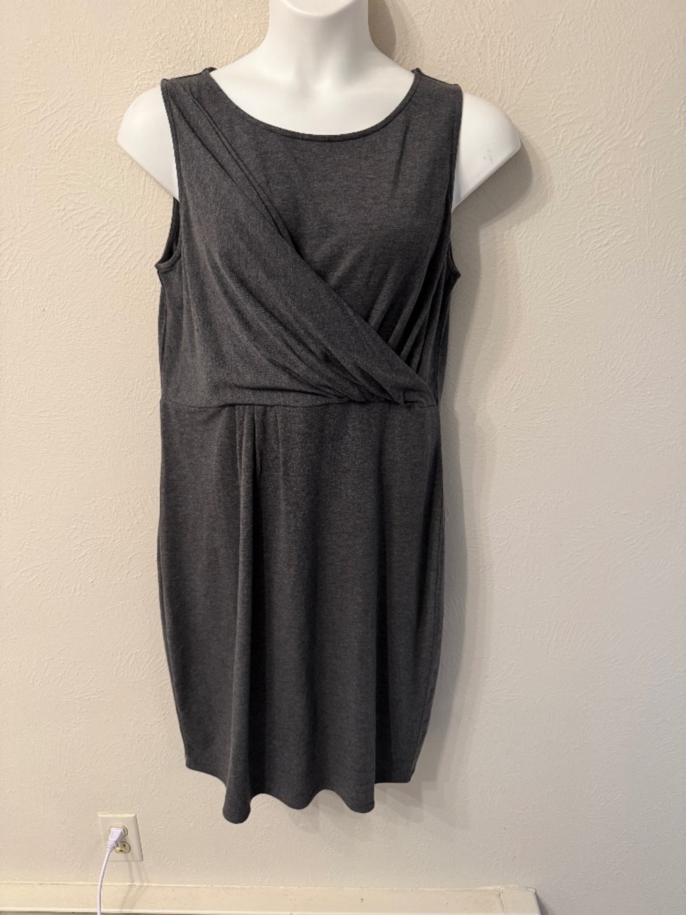 NWT Garnet Hill size L Cross Pleated Knit Pullover Dress Office Career Gray